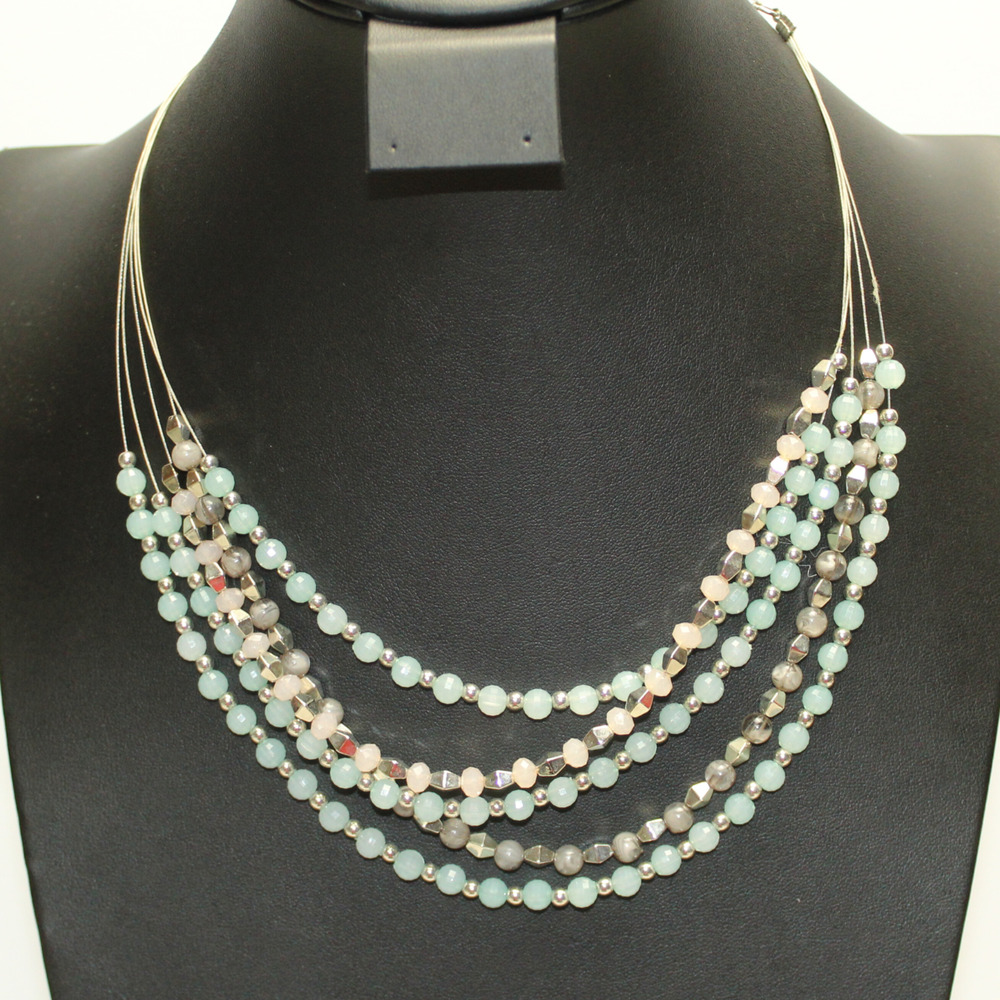 Vintage Five (5) Strand Wire Layered Rondelle Acrylic Bead Necklace